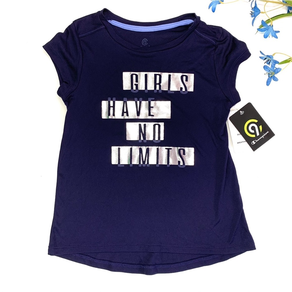 C9 Champion Girls Size XS (4/5) Blue "GIRLS HAVE NO LIMITS" Short Sleeve Shirt